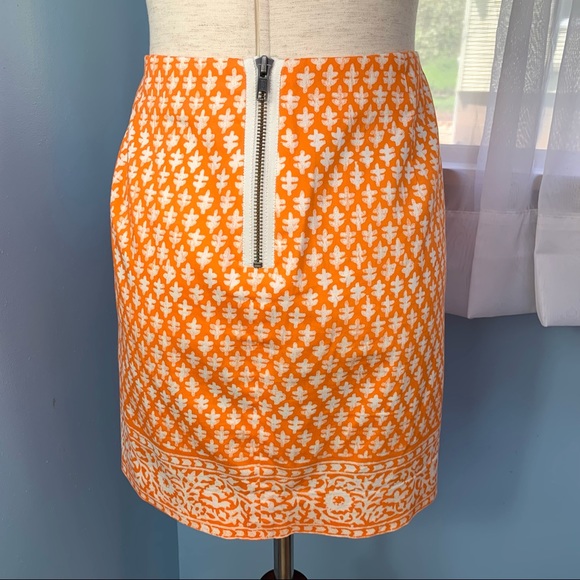 J. Crew Orange Batik Print Stretch Skirt - Picture 4 of 8